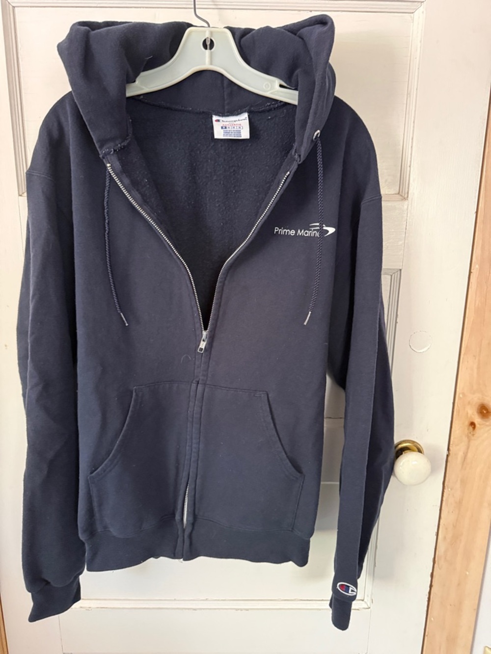 Champion Navy Zip-Up Hoodie with Small White Logo